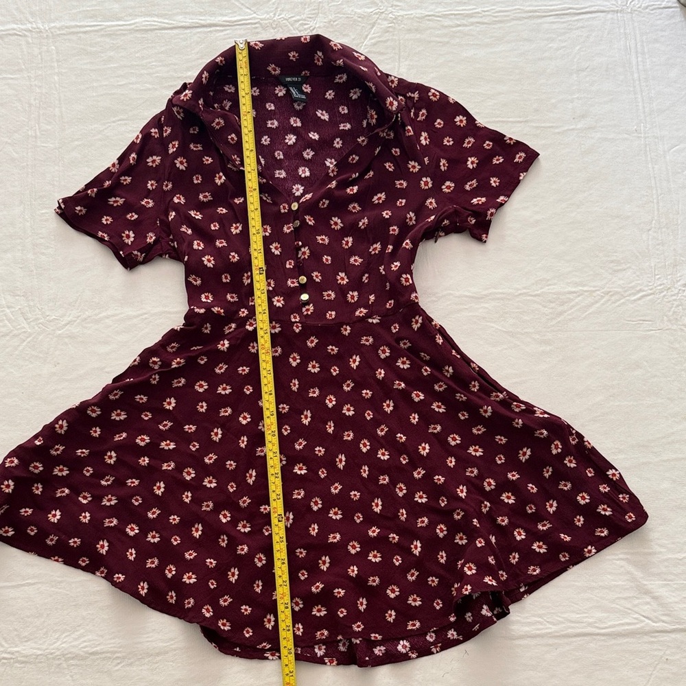 Forever 21 Juniors Burgundy Short Sleeve Button Up Floral Mini Dress Size S - Picture 10 of 13